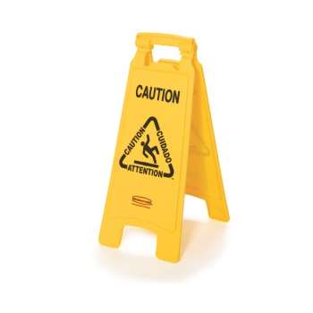 Rubbermaid Multi-Lingual Caution Sign 6112, 2-Sided, Yellow